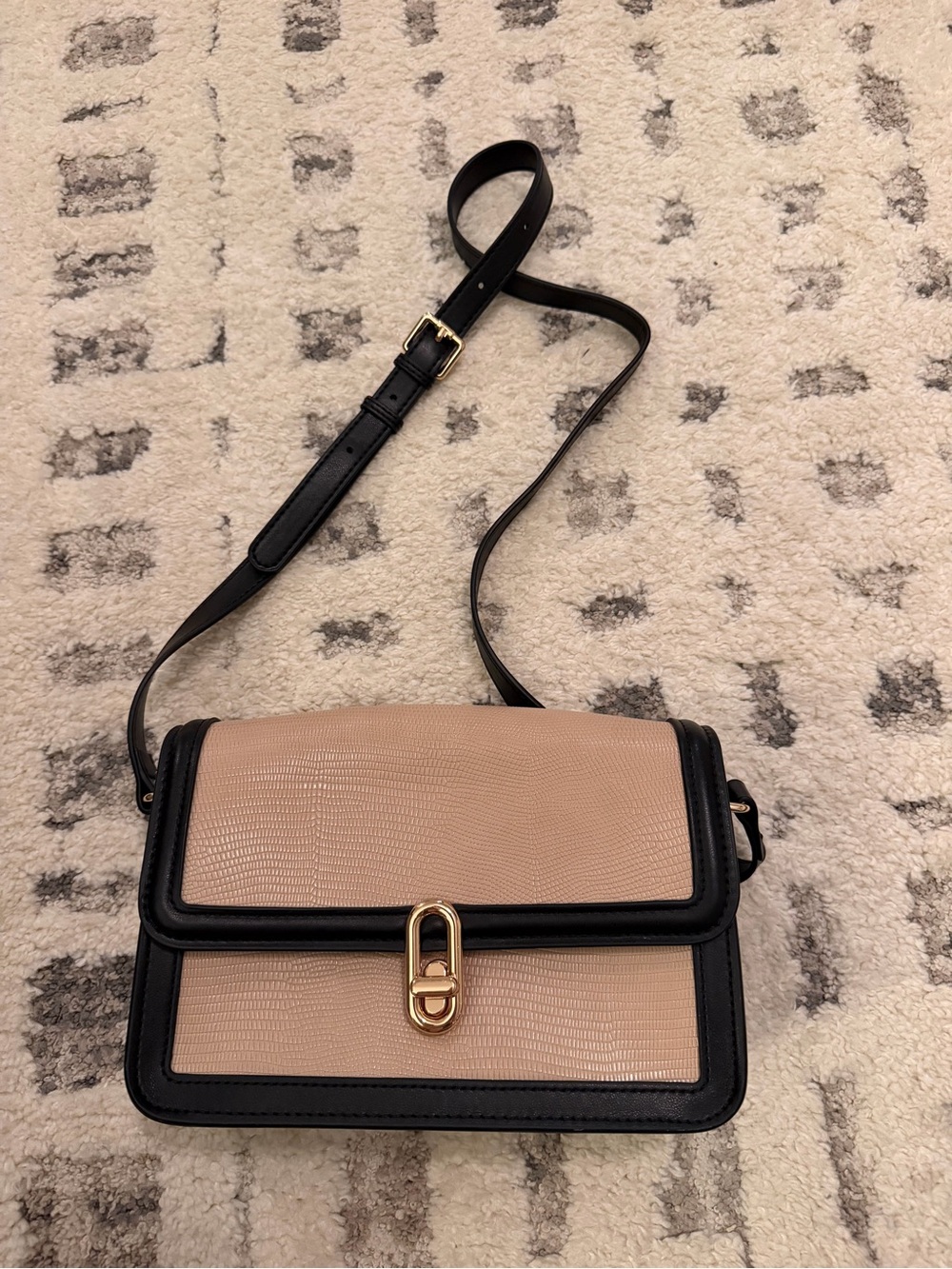 Jules Kae Mia Beige and Black Crossbody Bag with Gold Hardware